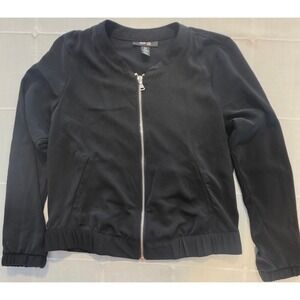 Style & Co Petite Black Bomber Jacket Full Zip Lightweight PM